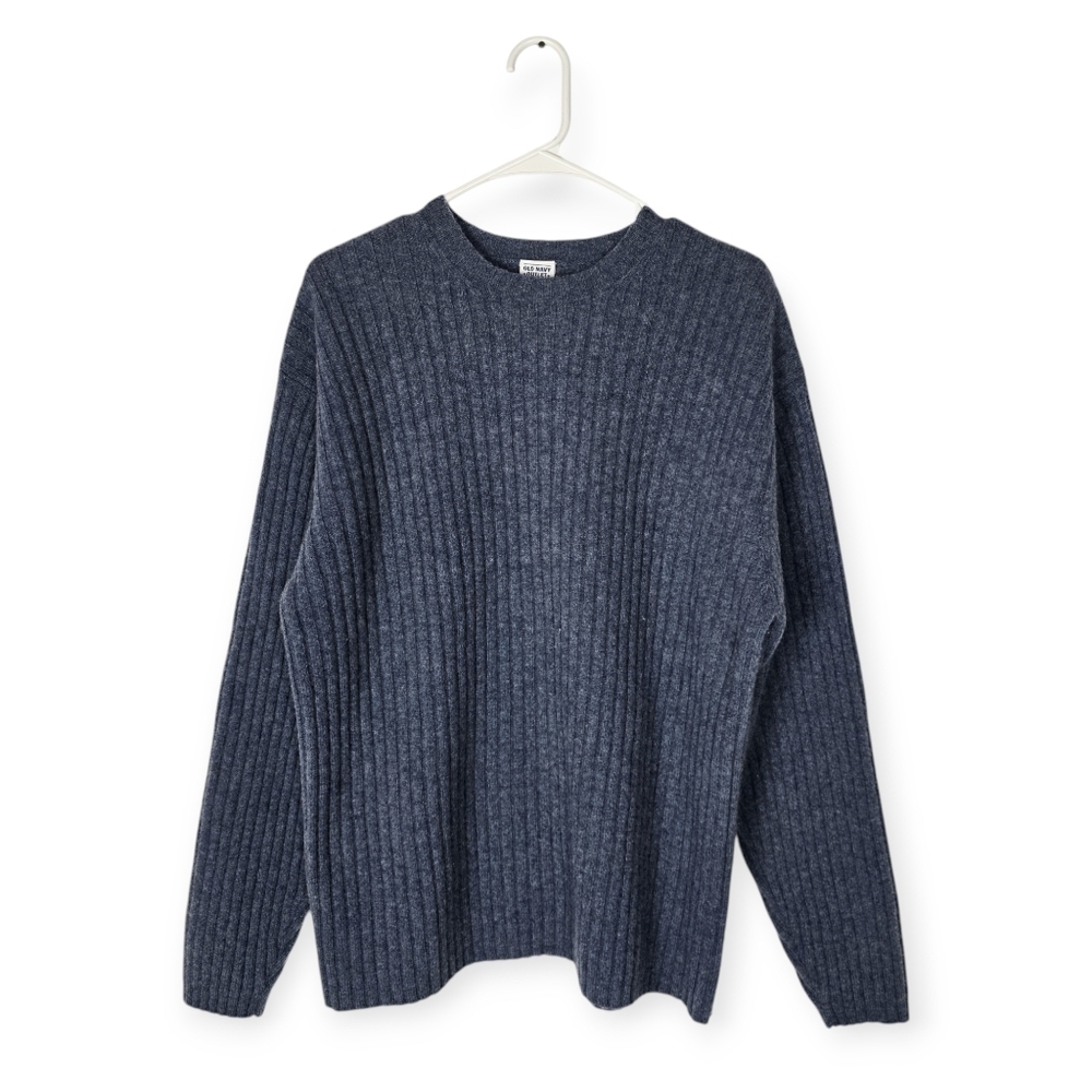 Vintage Y2k Old Navy Ribbed Knit Blue 100% Lambswool Sweater